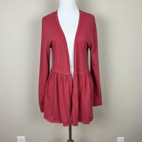 T.La Anthropologie Cardigan‎ Womens Medium Pink Knit Open Pleated Ruffle Sweater - Picture 10 of 10